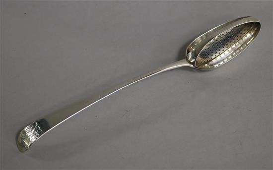 A Georgian silver straining spoon, 26.5cm.